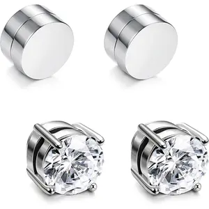 Stainless Steel Stud Earrings for Men Women Magnetic Stud Earrings, Simulated Diamond CZ Halo Earrings