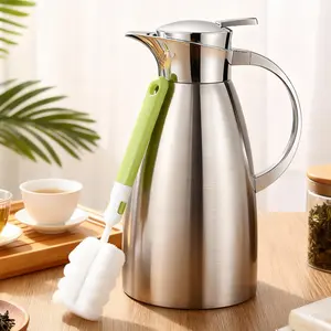 68oz Stainless Steel Thermal Carafe with Cleaning Brush, Easy to Clean, Double Walled Vacuum Insulated Thermos, Coffee Tea Beverage Carafe, Heat & Cold Retention, Silver Color, Drinkware