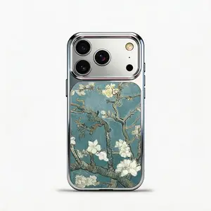Glass Shockproof Electroplated Silver/Black Branch Flower Oil Painting iPhone 17ProMax Cover Precise Hole Alignment For Lens Frame 15ProMax Anti-yellow | 14ProMax Anti-fall | 13ProMax Ultra-thin Design 16ProMax AirPhoneCase