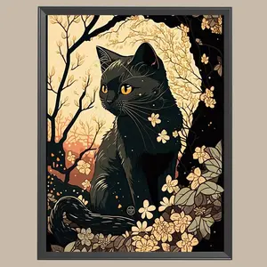 Black Cat Pattern DIY Diamond Arts Colorful Painting Kit without Frame, DIY 5D Diamond Arts Colorful Painting for Bedroom Wall Decor
