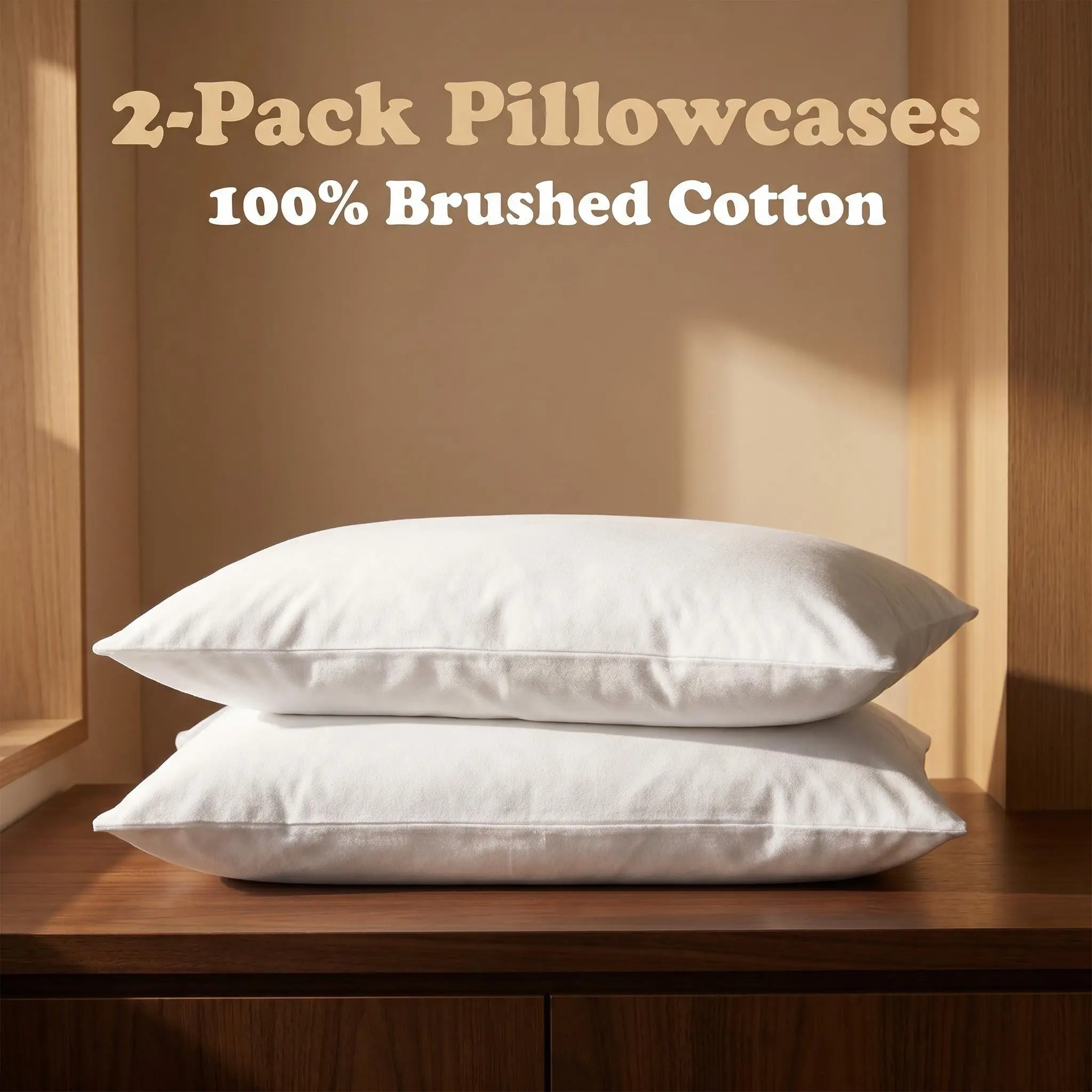 [Back To School]NTBAY 2-Pack Cotton Pillowcases - Soft & Breathable Natural Bed Pillow Cases, Skin-Friendly Fade-Resistant Pillow Covers with Envelope Closure, Set of 2