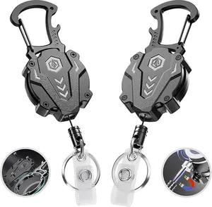 Essential Gear 2-Pack Heavy Duty Retractable Keychain Tactical ID Badge Holder Reel Carabiner Clip with Magnetic Closure for Men Unbreakable Sandwich Construction with 31" Dyneema Cord Bearing 25oz ABS and Metal