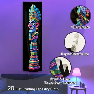 2D Flat Printing Vertical Blacklight Tapestry | Vibrant Aztec Totem Design Tapestry Wall Hanging for Bedroom Living Room | Mayan Inspired Design Glow in the Dark Polyester Tapestries for Men | Colorful Cartoon Style UV Reactive Halloween Home Decor