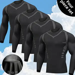 4-piece Long Sleeves Shirts Quick Dry Lightweight Summer Sportswear Tops for Swimming Workout Rashguard Sporty Crew Neck Outdoorfun FallFreshnessle high-intensity fitness training clothes, men's clothing