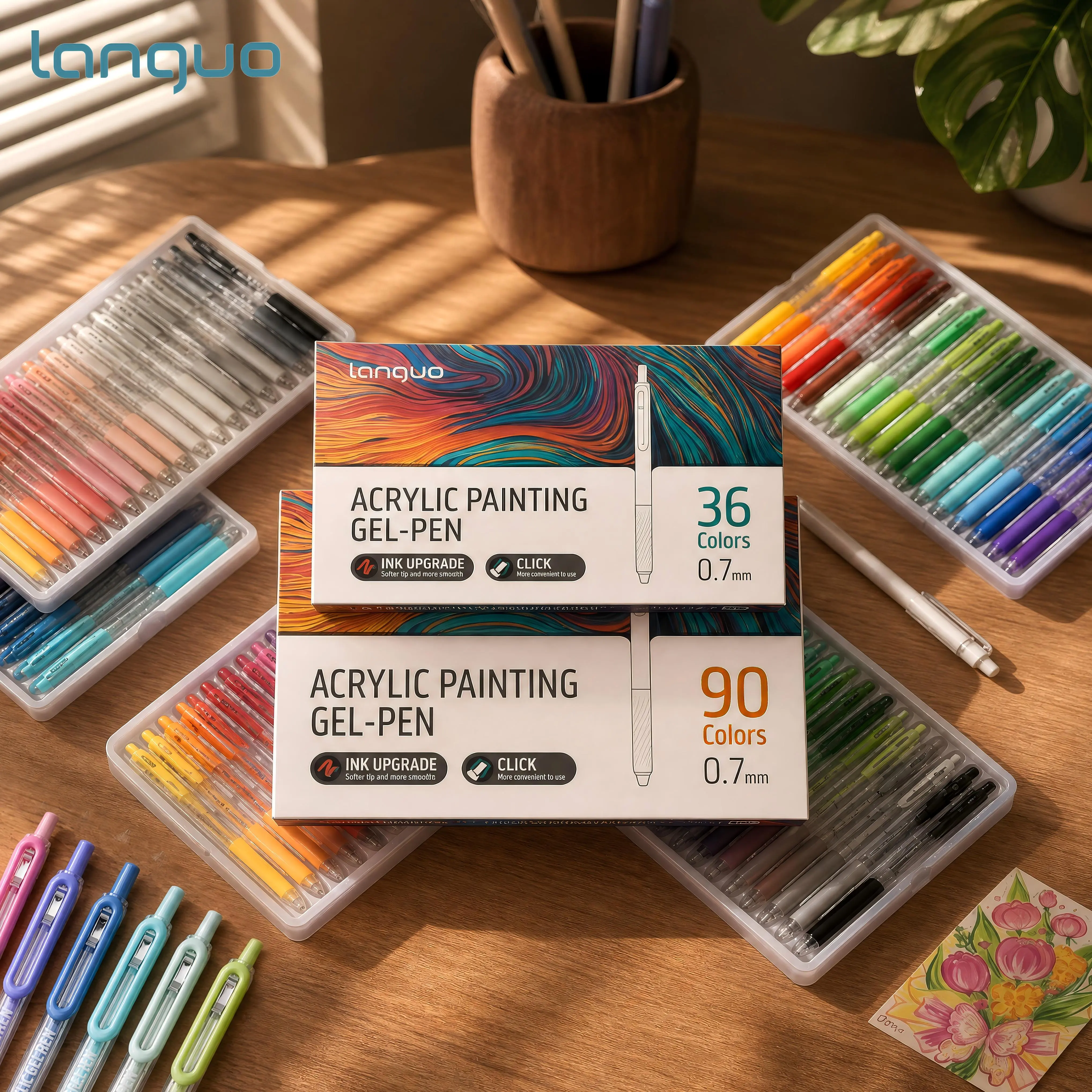 Languo Retractable Acrylic Gel Pens, 36/90 Count, 0.7mm Fine Point, Opaque Vibrant Ink, for Black Paper & Craft DIY, Office & School Supplies (Creative Journaling Gift)