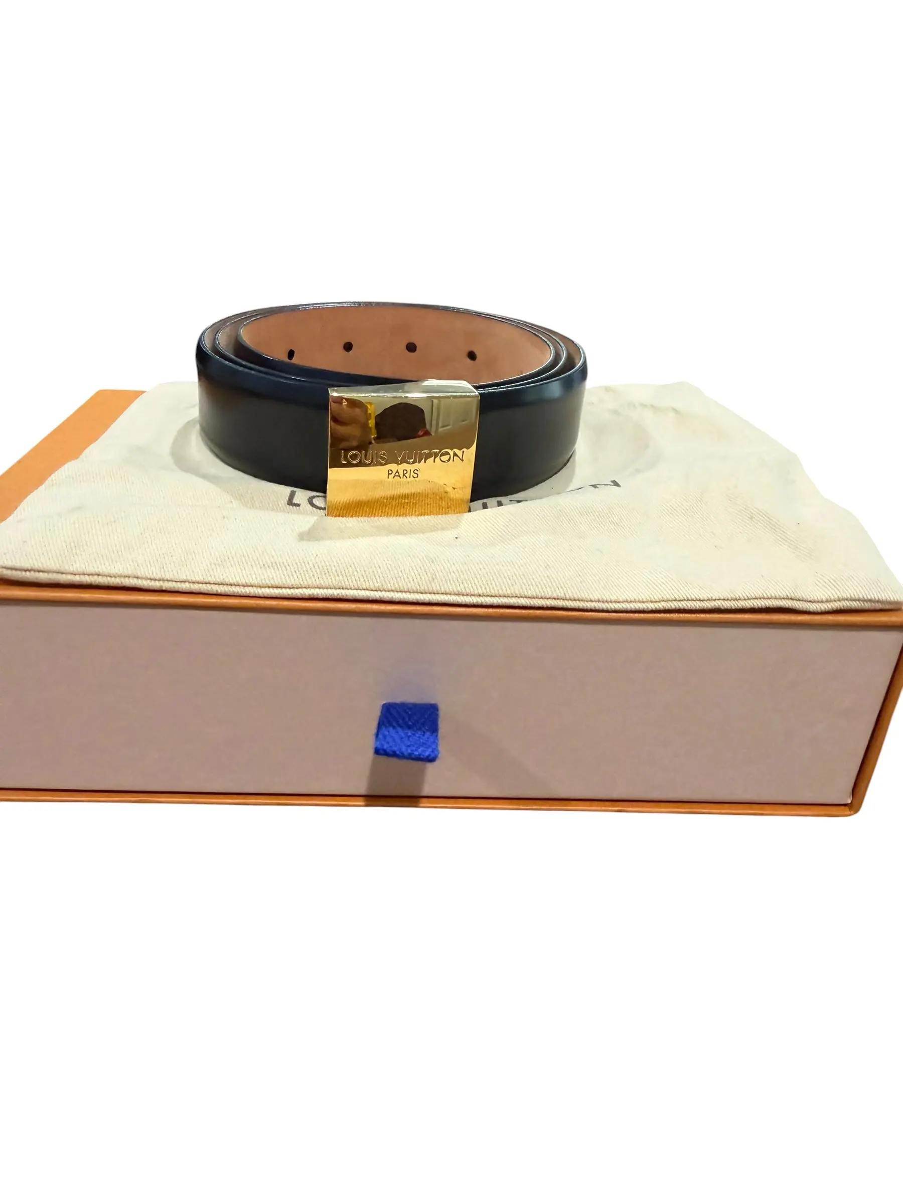 Pre-owned Louis Vuitton Black Leather Belt with Box and Dust Bag Size 95/38