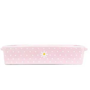 10 Strawberry Street Pink Daisy Polka Dot Rectangular Baker