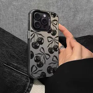 Black Cherry Pattern Case for iPhone 16 15 14 Pro Max 13 12 11 XR XS Plus E Shockproof Anti Scratch Durable PC Back Protective Cover for gift