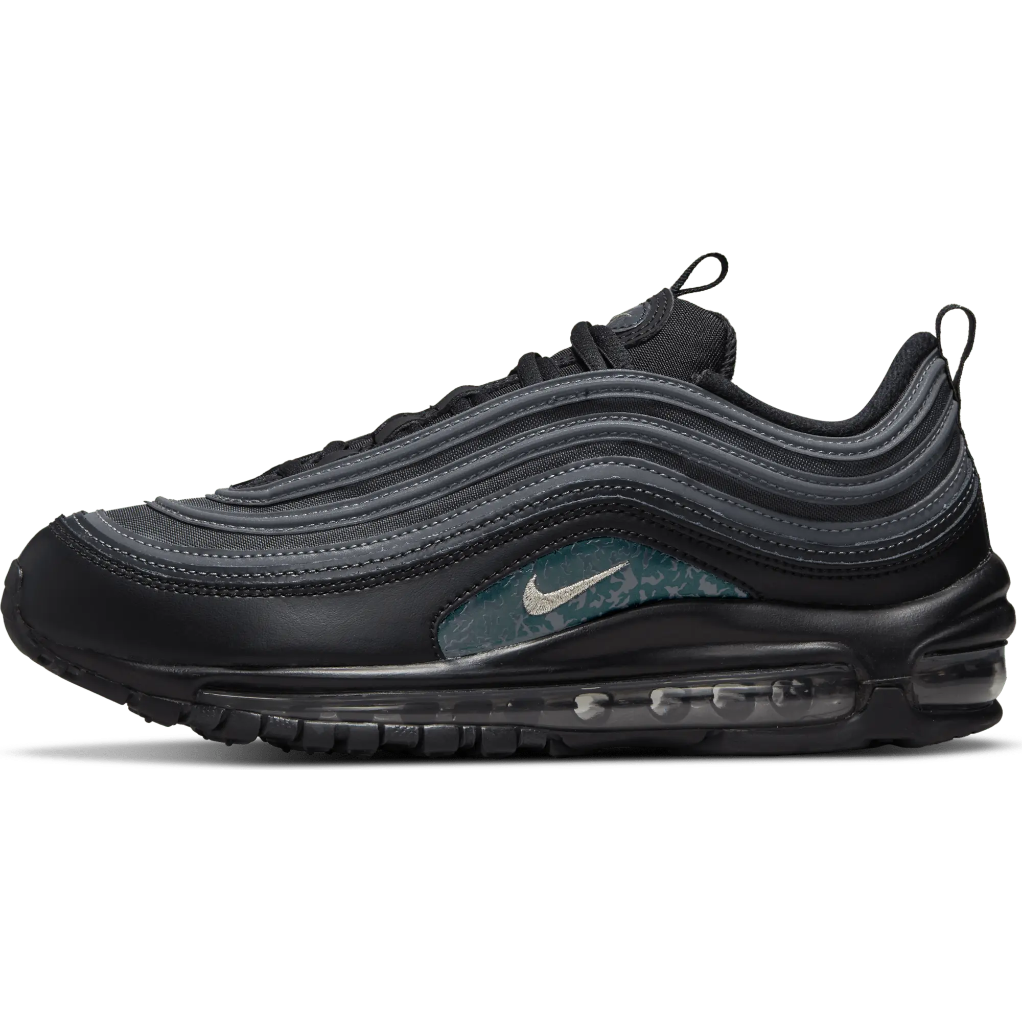 NIKE Women's Air Max 97 Leather & Mesh Sneaker with Iconic Ripple Design and Full-Length Max Air Cushioning for Casual & Performance Running, Footwear, Athletic Sneaker, Sporty Chic, Female, Rubber, Foam, Pull Tab, Sneakers