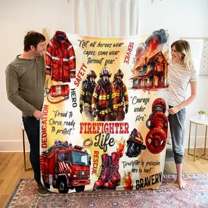 Luxury Flannel Firefighter Envelope Blanket, Soft Polyester Fiber Throw for Bed Sofa Outdoor Travel Gift, Modern Design, 1 Piece