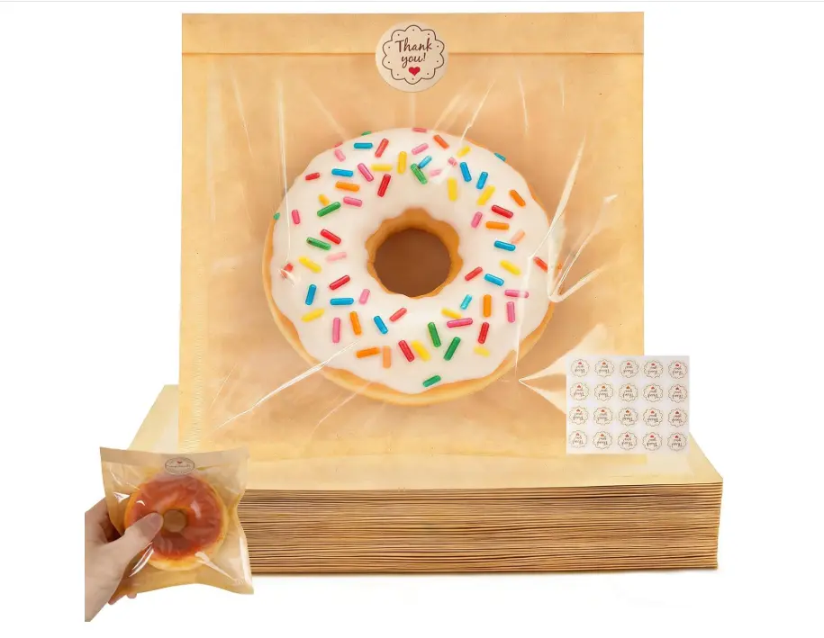 120 Pcs Individual Cookie Bags 5.7x6.5" Small Paper Bakery Bags with Window & Stickers Heat Sealable Grease Resistant Treat Pouches for Home Bakers Small Business Party Favors