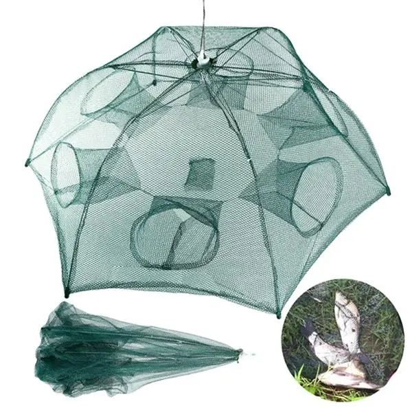 Portable Foldable Fishing Mesh Trap, Automatic 6 Hole Bait Net for Shrimp Minnow Crab Crayfish Outdoor Use-1816
