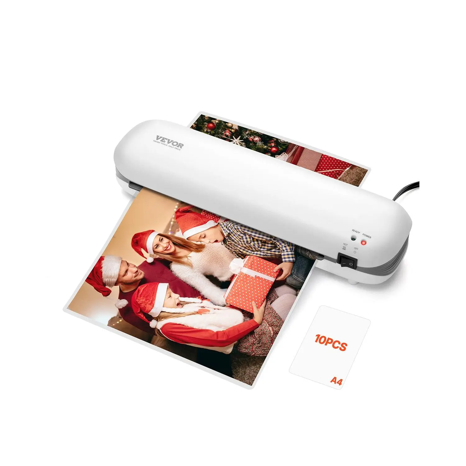 VEVOR Laminator Machine, Thermal Laminator for Max A4 Paper Size, 3-4 min Quick Warm Portable Laminator, 3-5 mil Thickness, Ideal for Home, Office, Business, or School Supplies, White  Grey