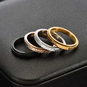 3MM wide hammered ring fine rotatable stainless steel pinky ring female jewelry fashion accessories Stackable Rings Stacking Rings