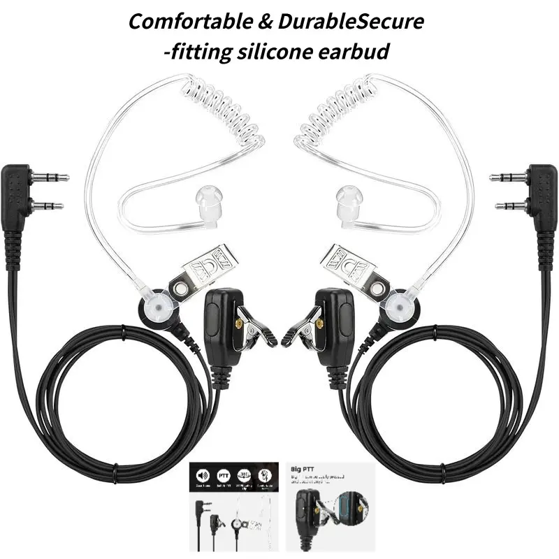 2-Pack Walkie Talkie Earpiece with Mic, Comfortable Air Acoustic Tube Headset, K-Type 2-Pin Radio Earpieces Compatible with Baofeng UV-5R BF-888S Retevis RT22, Clear Hands-Free Communication