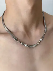 1 Hip Hop Trendy Snake Bone Chain Irregular Beads Stainless Steel Necklace Simple Design for Men and Women Casual Party Street Style Non Fading Necklace