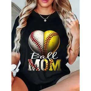 Peak Pulse 100% Cotton Funny Ball Mom Softball & Baseball Women Baseball Softball T-Shirt