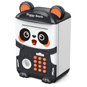Panda Money Bank Cute Piggy Bank for Kids with Fingerprint Recognition Automatic Rolling Function Educational Savings Tool 8.9x5.9in Plastic Design Gift Ornaments Decor