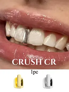 CRUSH CR 1pc Minimalist Girly Y2K Vertical Bar Single Tooth Cap Grillz for Women Teens, Teeth Cover Girls, 14K Gold Plated Dainty Slim Bar Design, Hypoallergenic Easy to Wear Remove Grillz, Ideal for Festival Fits, Rave Outfits, Baddie Aesthetic