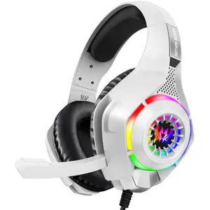 RGB Light Gaming Headset for PC & Ps5, Multiplatform Gaming Headset, Wired Headphone with Built-In Mic, Noise-Cancelling, 3.5mm USB Plug, Deep Bass Stereo Sound, PC Headsets, Wired Gaming Headphones