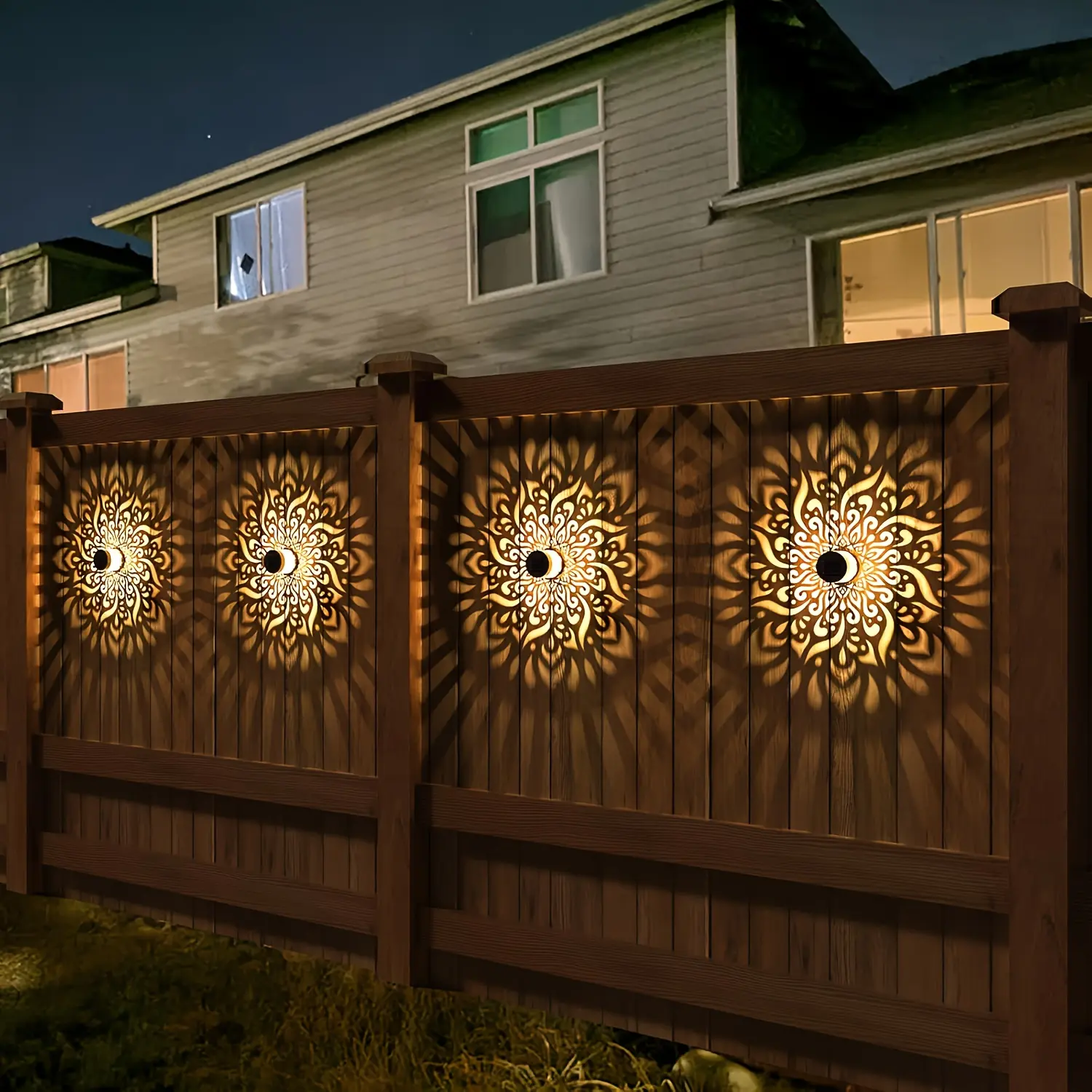 Solar Outdoor Wall Light,Metal Solar Outdoor Wall Step Light,Solar Fence Light ,Solar Automatic Switch, Retro Modern Architectural Hollow Design,Warm Yellow LED Light ,Suitable for Garden, Terrace, Balcony, Villa, Gate