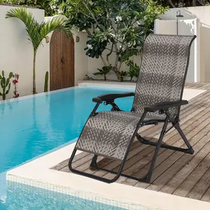 Gaomon Weatherproof Patio Rattan Reclining Folding Chair - 330lb Capacity, High Back, Easy Fold, Adjustable, Portable, Single Seat Lounge Chair with Widened Armrest for Poolside, Backyard, Indoor Use (1pc)