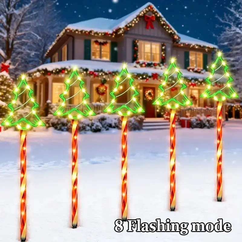 Set of 4 Outdoor Christmas Tree Lights, LED Ground Stake Lights, Holiday Garden Decorations for Xmas Parties, Paths, Lawns, Courtyards