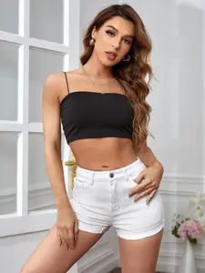 High Elasticity Zipper Buckle Denim Shorts, Fit, Solid, Sexy Women's Fashion, Comfortable and Stylish, Perfect for Casual Wear