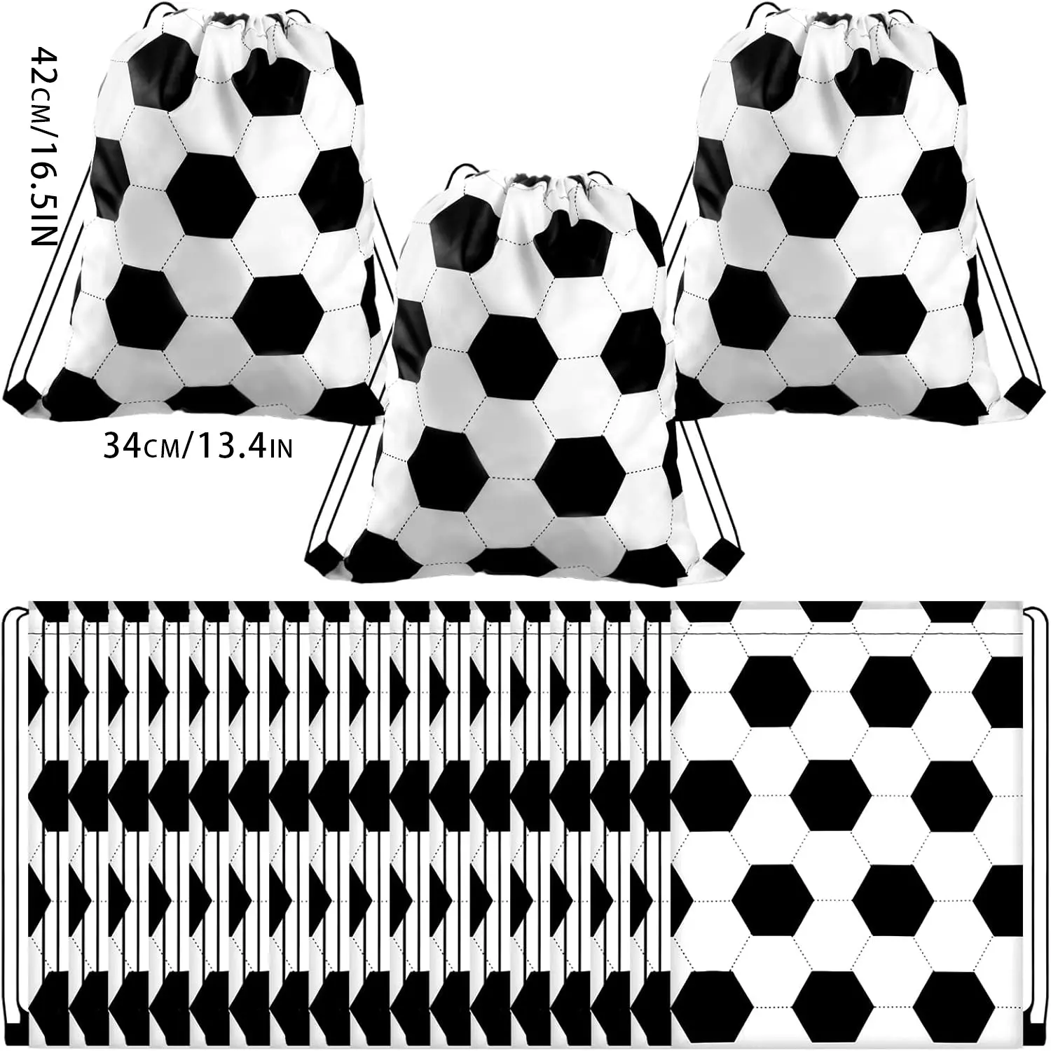 Unisex Black and White Polyester Drawstring Backpack Bag - Sports Football Storage Bag for Party (Festive & Party Supplies)