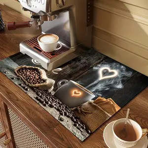 1-piece set, coffee machine mat, utensil drying mat, quick drying absorbent mat for kitchen sink, "Wonderful Coffee Bar" themed drying mat, coffee cup mat, durable and easy to clean, used for kitchen, dining room, coffee machine accessories