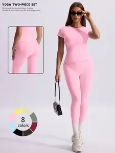 Women's Yoga Sport Two-Piece Set, Sports Wear, Solid Color High-Waisted Slim Fit Pants, Breathable Quick-Dry Top, Perfect for All Seasons