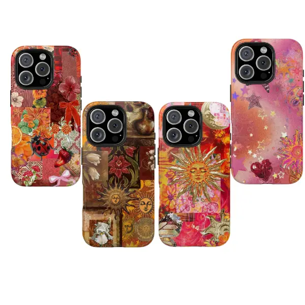 Vintage Collage Phone Case with Sun, Flowers and Stars – Retro Art Journal Aesthetic Cover, Boho Dreamy Warm Tone Design, Cute Artistic Protective Phone Case, Unique Gift for Her, Compatible with iPhone XS, 11, 12, 13, 14, 15, 16, 17
