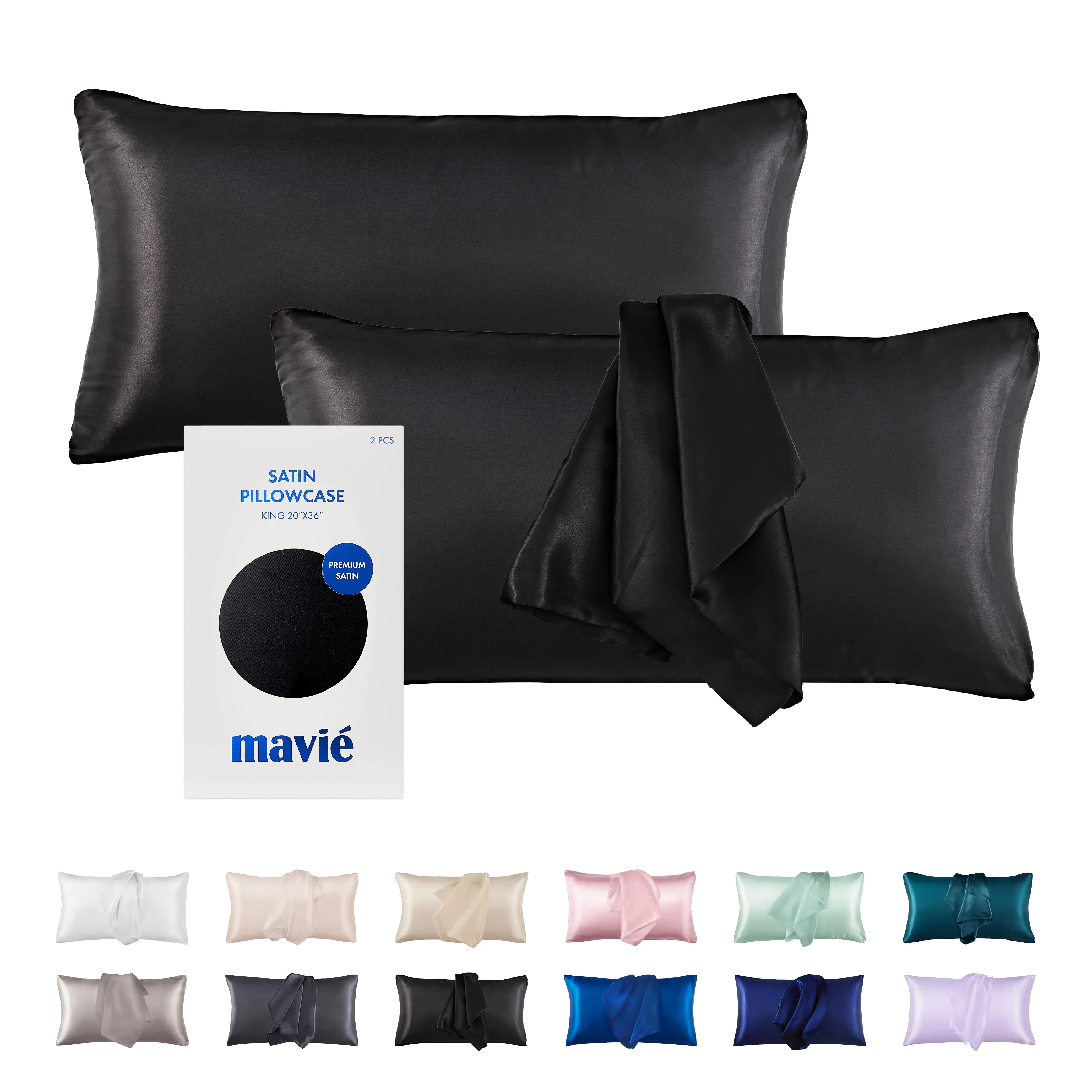 MAVIE Satin Pillowcase Set of 2 – King Size 20" x 36"