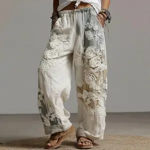 Independent Website Foreign Trade Cross-Border New Elegant Straight-Leg Women’s Pants with 3D Printed Pattern GARMENTARY