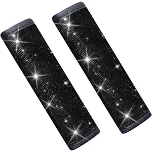 2 count Bling  Seat Belt  Pads, Rhinestone Auto Seatbelt Cushion,  Seat Strap Cover for Women,  Interior Decoration Accessories for , SUV (Black)