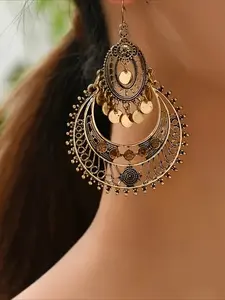 1 Pair Vintage Boho Hollow Geometric Tassel Earrings, Boho Style Jewelry, Fashion Dangle Earrings for Women, Suitable for Daily Wear & Gift-Giving, All-Season Accessory