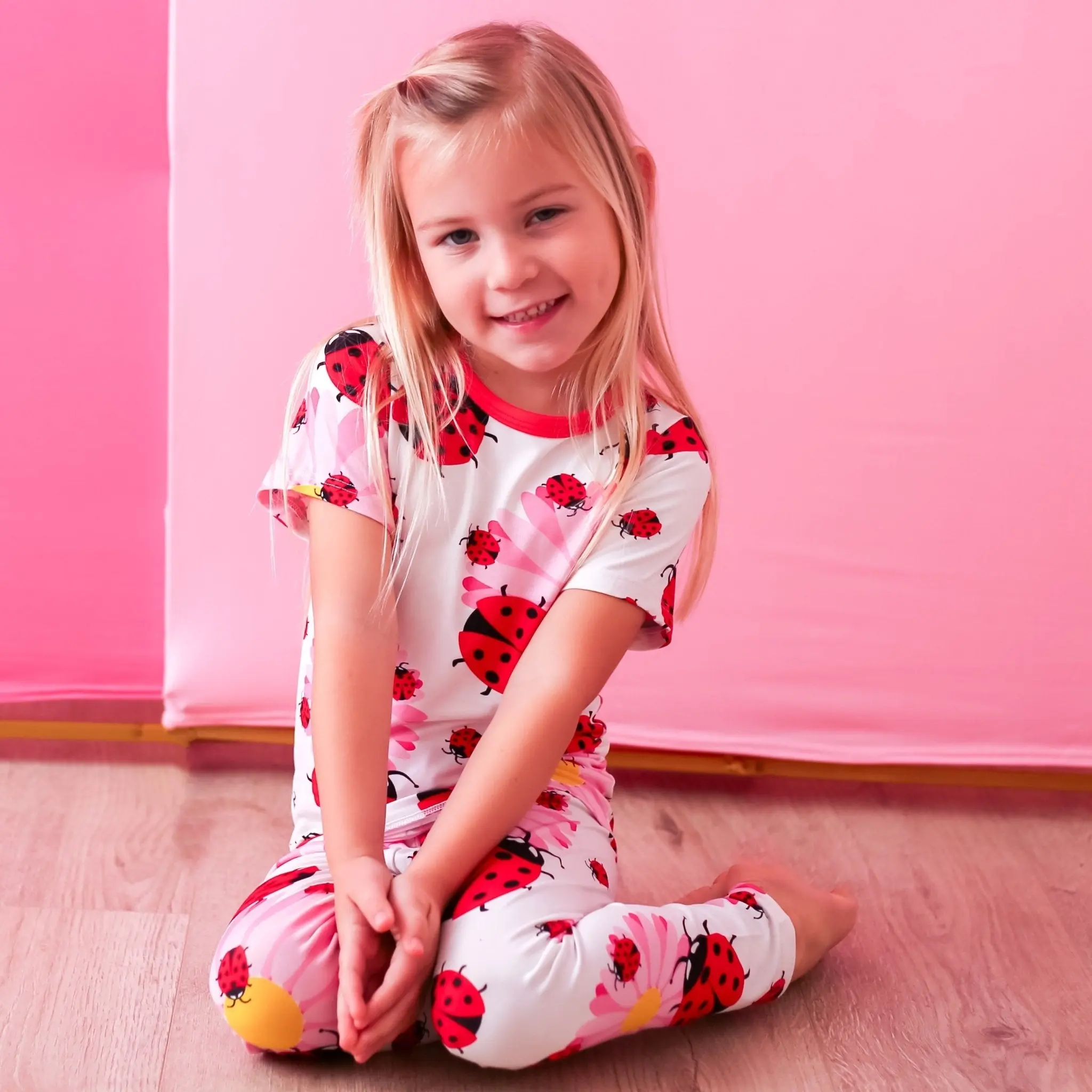 Bestaroo Ladybug Pajama Set, Soft Bamboo Long Sleeve Top + Pants, Ladybug Print, Snug Fit Kids Sleepwear, 93% Bamboo 7% Spandex, Sizes 2T to 8Y