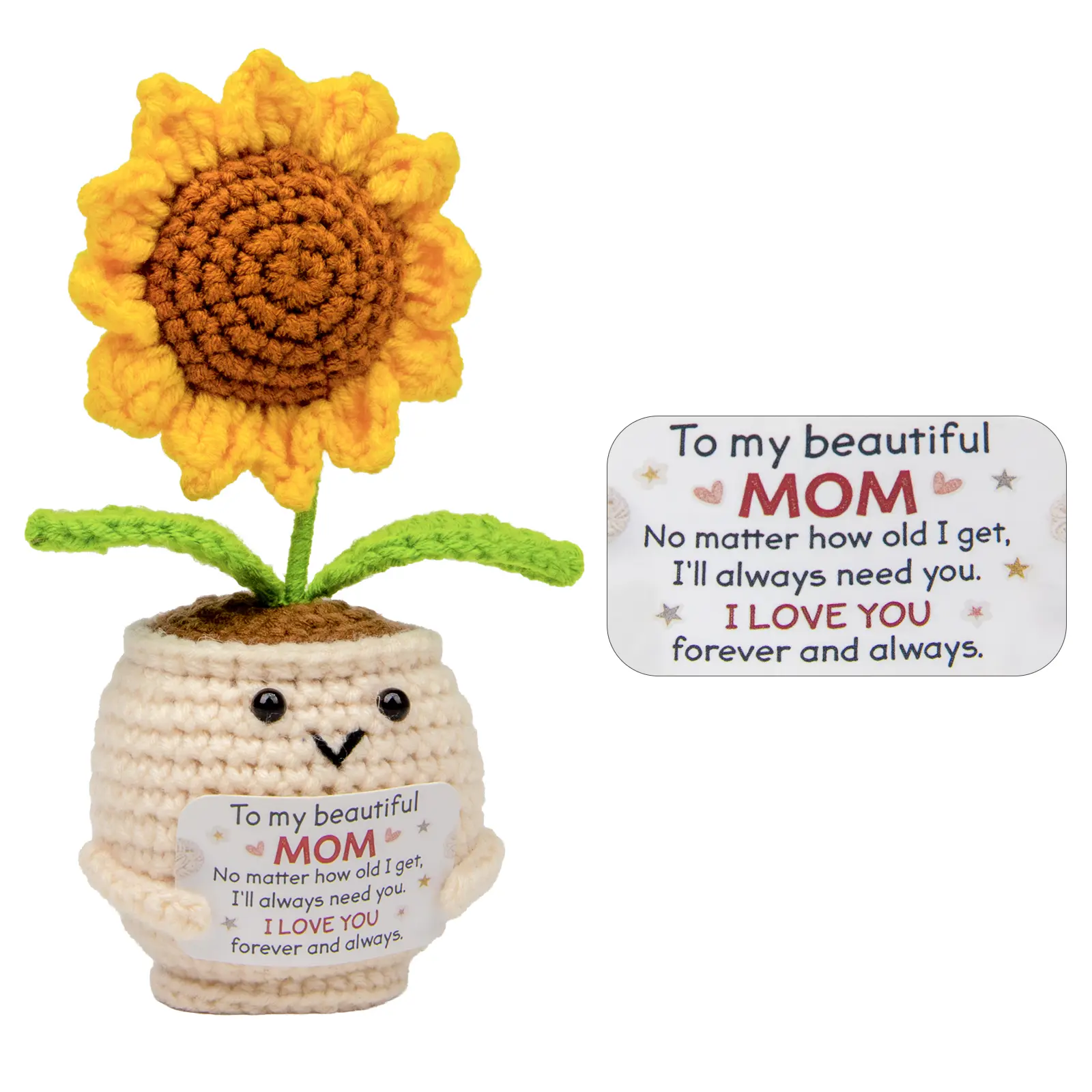 Mini Birthday Gifts for Mom, Mom Gifts from Daughters Remember I Love You MOM, Handmade Crochet Cute Small Sunflower Gifts, Gift for Mom from Daughter, Son, Mothers Day for Mom