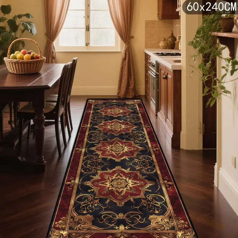 [Golden Diamond Velvet] 1pc Dark Red Persian Corridor Decorative Carpet Luxurious High-End Hallway Carpet Villa Staircase Carpet Rectangular Long Strip Stair Runner Non-Shedding Printed Washable Rug Outdoor Rug Outdoor Plastic Straw Carpet Outdoor P