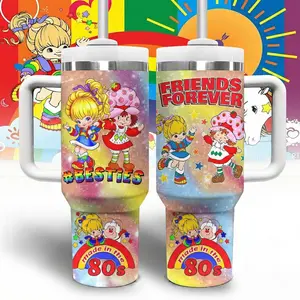 80s Cartoon Strawberry & Rainbow Movies Custom Cup 40 oz Tumbler With Handle