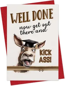 Funny Graduation Cards for Her Him, Class of 2026 Funny Graduation Greeting Card with Envelope for Boy Girl Son Daughter, Donkey Congrats Gift for High School College Graduates