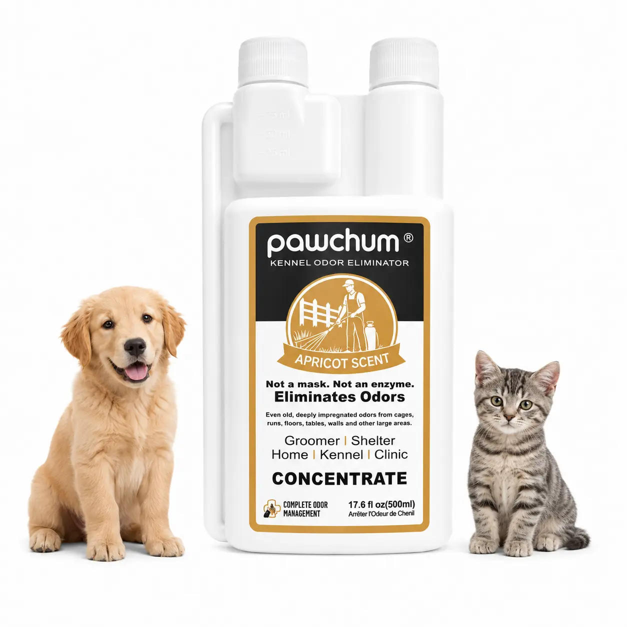 Pawchum Concentrated Apricot Scent Urine Odor Eliminator (500ml) - Home Use Household Cleaner for Litter Box, Odor Removal, Urine Neutral, Bacteria Control, Non-Masking, Non-Enzyme, Regular Cleaning