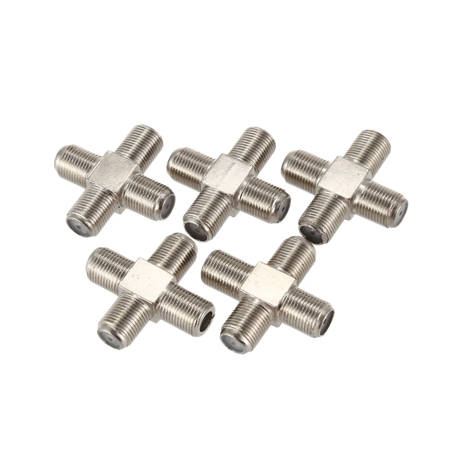 Coaxial Cable 4-Way Splitter 5 Pcs, Copper F-Type Combiner for RG6 Cable, High Shielding Structure, Easy to Assemble and Disassemble, Low Digital Noise for Satellite TV Devices