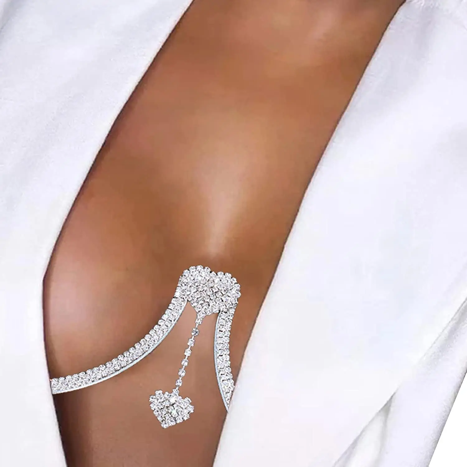 Luxury Bling Body Jewelry Bra, Heart Tassel Chest Lingerie Rhinestone