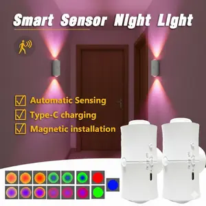 Smart RGB Motion Sensor Night Light, Magnetic LED Wall Sconce, USB Rechargeable Dimmable Ambient Lighting for Bedroom, Hallway, Stairs, Wardrobe, Entryway Home Decor