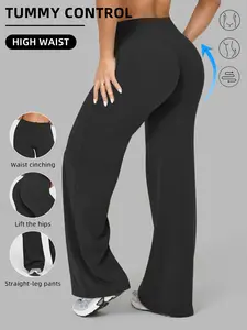 Women's High Waisted Elastic Wide Leg Pants, Loose Straight Fit, Perfect for Yoga and Pilates, Comfortable Daily Wear, Athleisure Style Bottoms