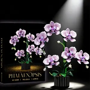 619PCS Butterfly Orchid Creative Building Blocks Decoration Assembly Toys Potted ornaments Model Flower Arrangement DIY Birthday Gift