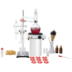Essential Oil Distillation Kit 500ml Distillation Apparatus With 3.3 Borosilicate Glassware, 24/40 Joint, 1000W Heating Plate, 33-Piece Set Including Condenser, Receiver, Clamps And Stands For Home Lab And Small-Batch Distillation