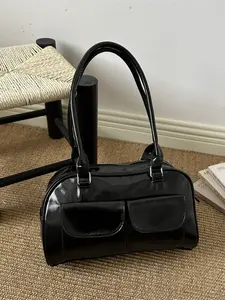Large Capacity Bag with Bow Decoration, Sweet and Cute Single Shoulder Bag, Solid Color French Bread Bag, Fashionable Accessory