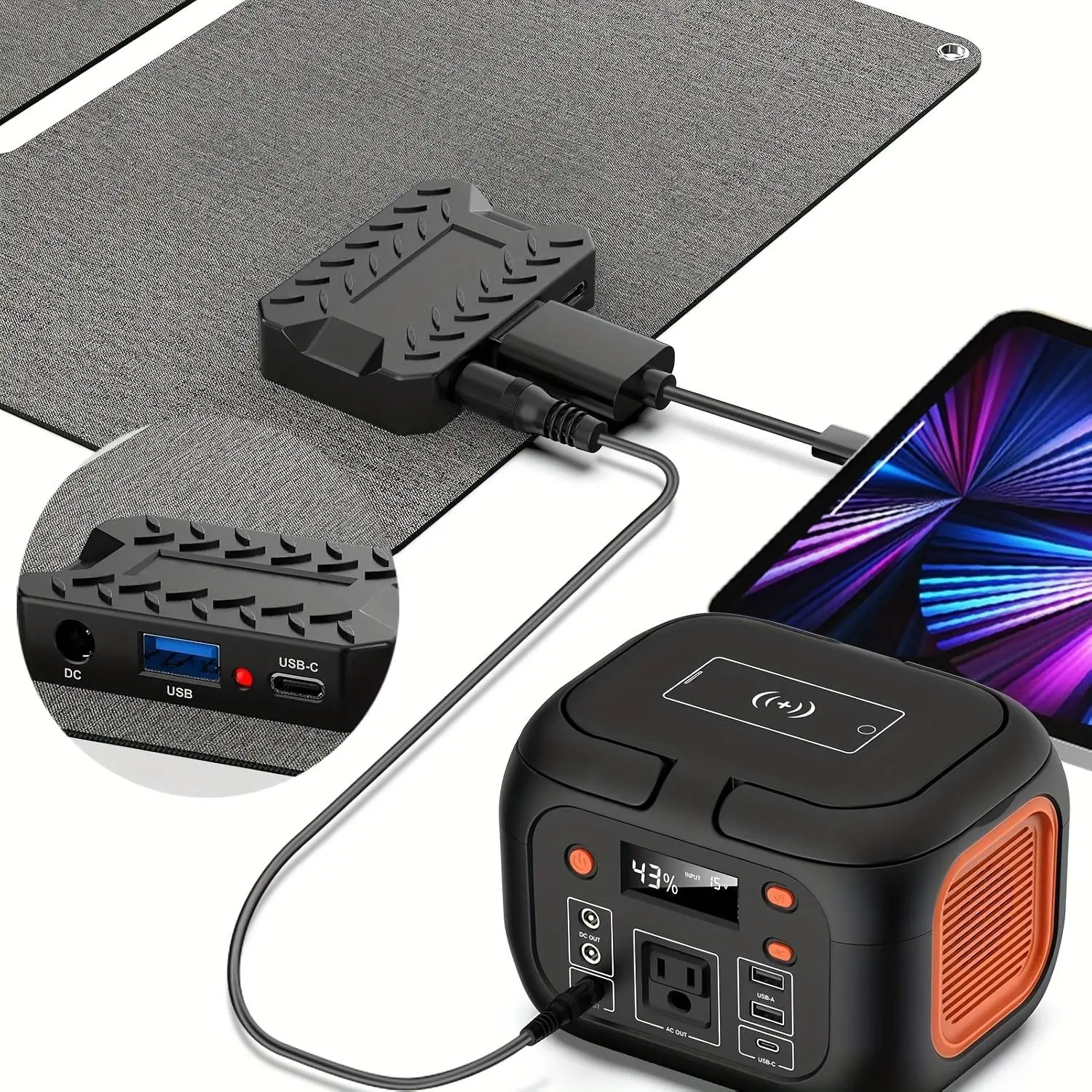 150W Portable Power Station, 97.68Wh Solar Power Generator, 42000mAh Bank with 110V AC Outlet, DC Ports, USB QC3.0, LED Flashlights for Home Emergency Backup, Outdoor Use, Solar Power Generators
